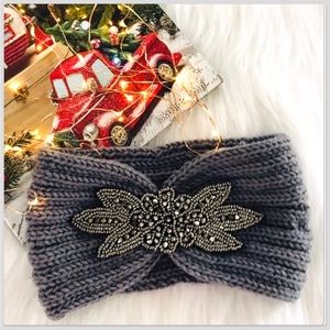 NWT Warm Gray Rhinestone Medallion Headband
